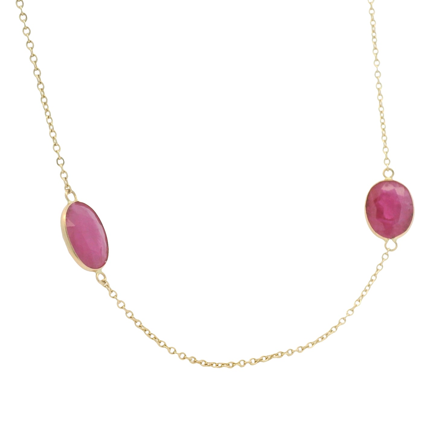 14k Yellow Gold 23.63 Carat Oval Ruby Bezel Set By The Yard Necklace