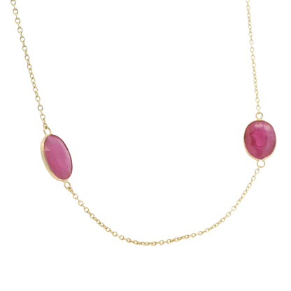14k Yellow Gold 23.63 Carat Oval Ruby Bezel Set By The Yard Necklace