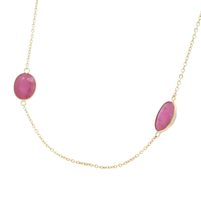 14k Yellow Gold 23.63 Carat Oval Ruby Bezel Set By The Yard Necklace
