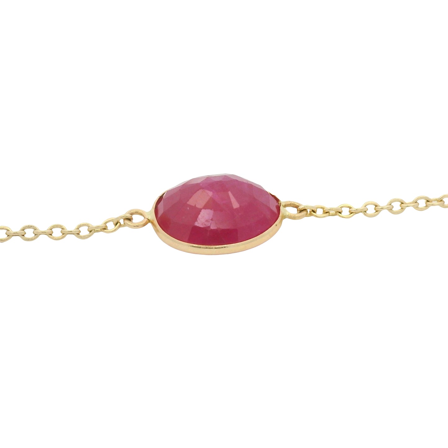 14k Yellow Gold 23.63 Carat Oval Ruby Bezel Set By The Yard Necklace