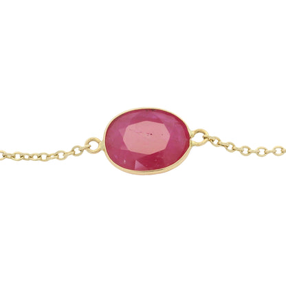 14k Yellow Gold 23.63 Carat Oval Ruby Bezel Set By The Yard Necklace