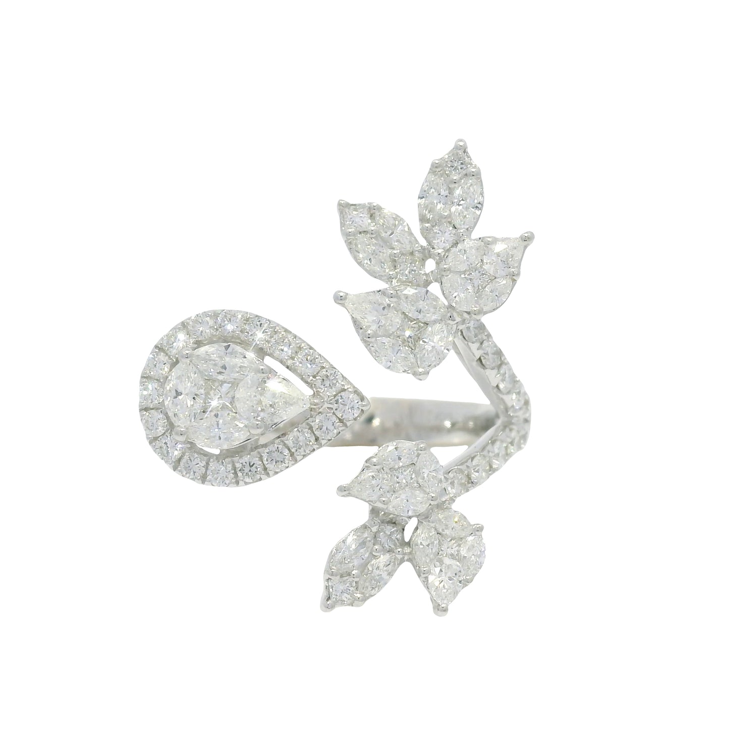 18k White Gold Natural Multi-Shape Diamond Bypass Ring