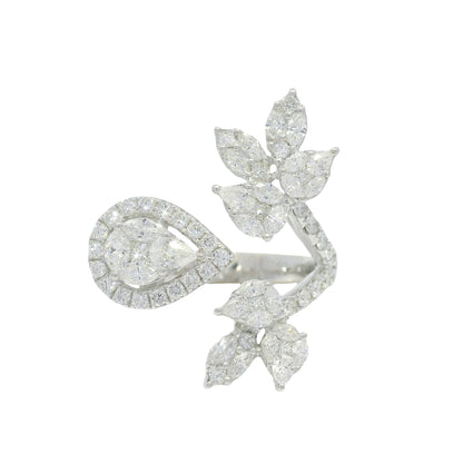 18k White Gold Natural Multi-Shape Diamond Bypass Ring