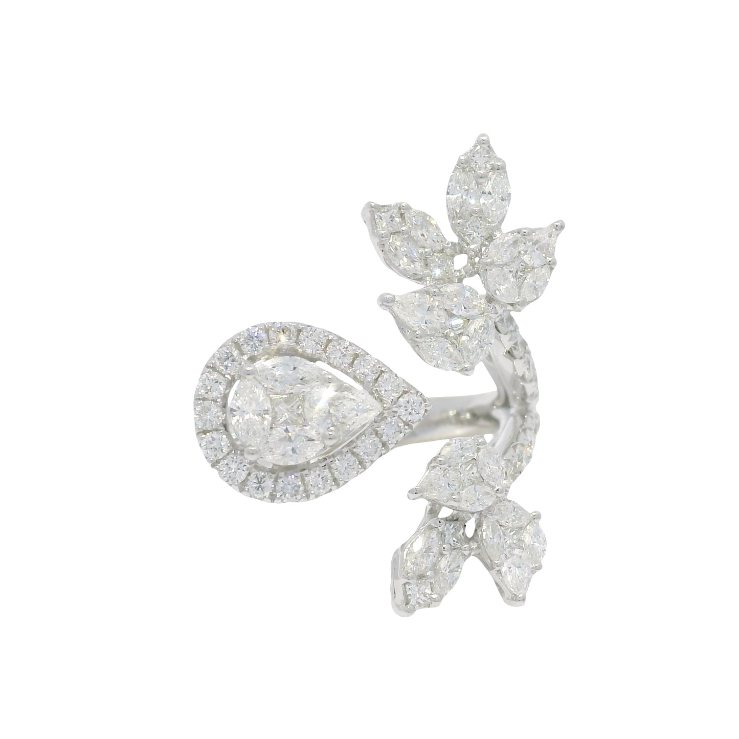 18k White Gold Natural Multi-Shape Diamond Bypass Ring