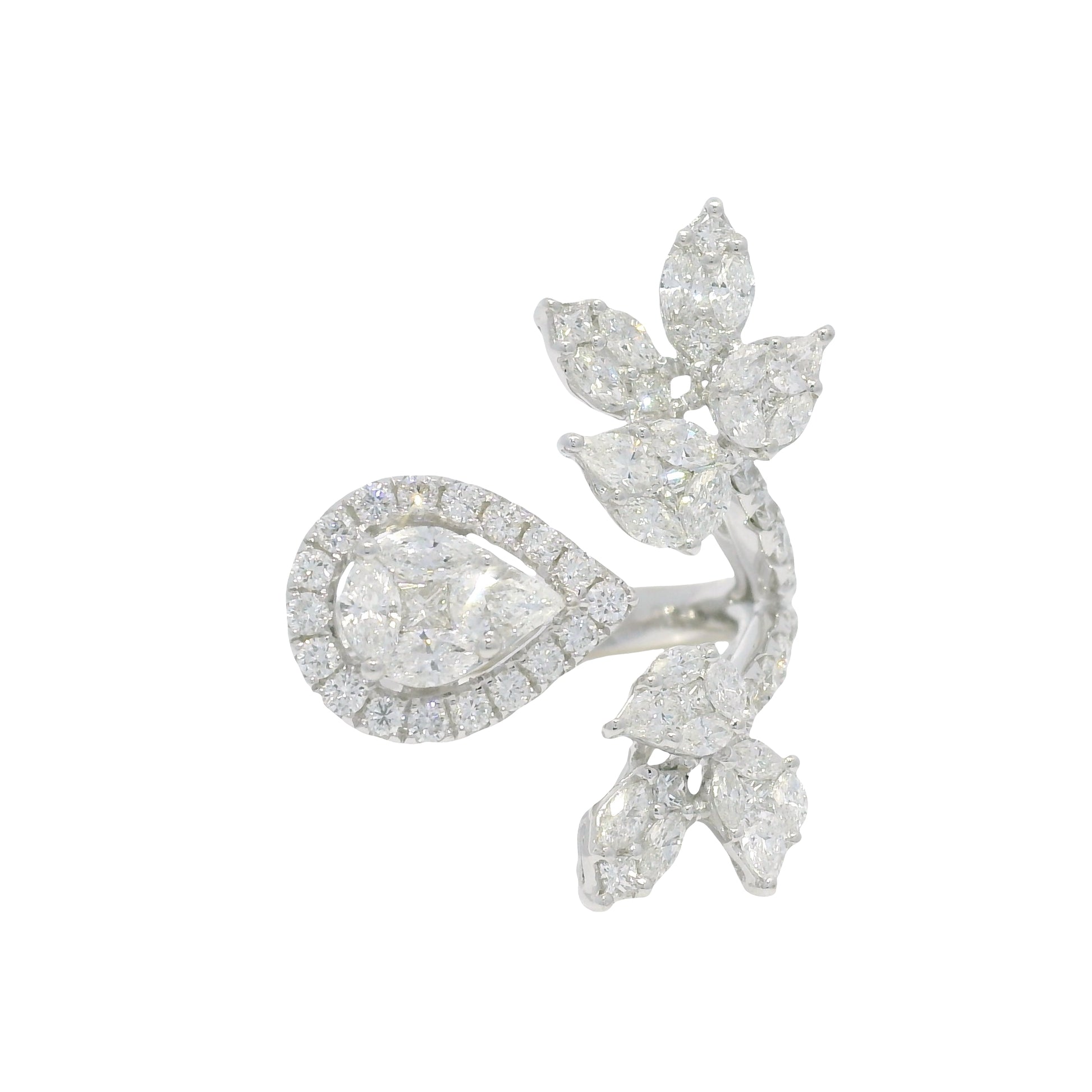 18k White Gold Natural Multi-Shape Diamond Bypass Ring