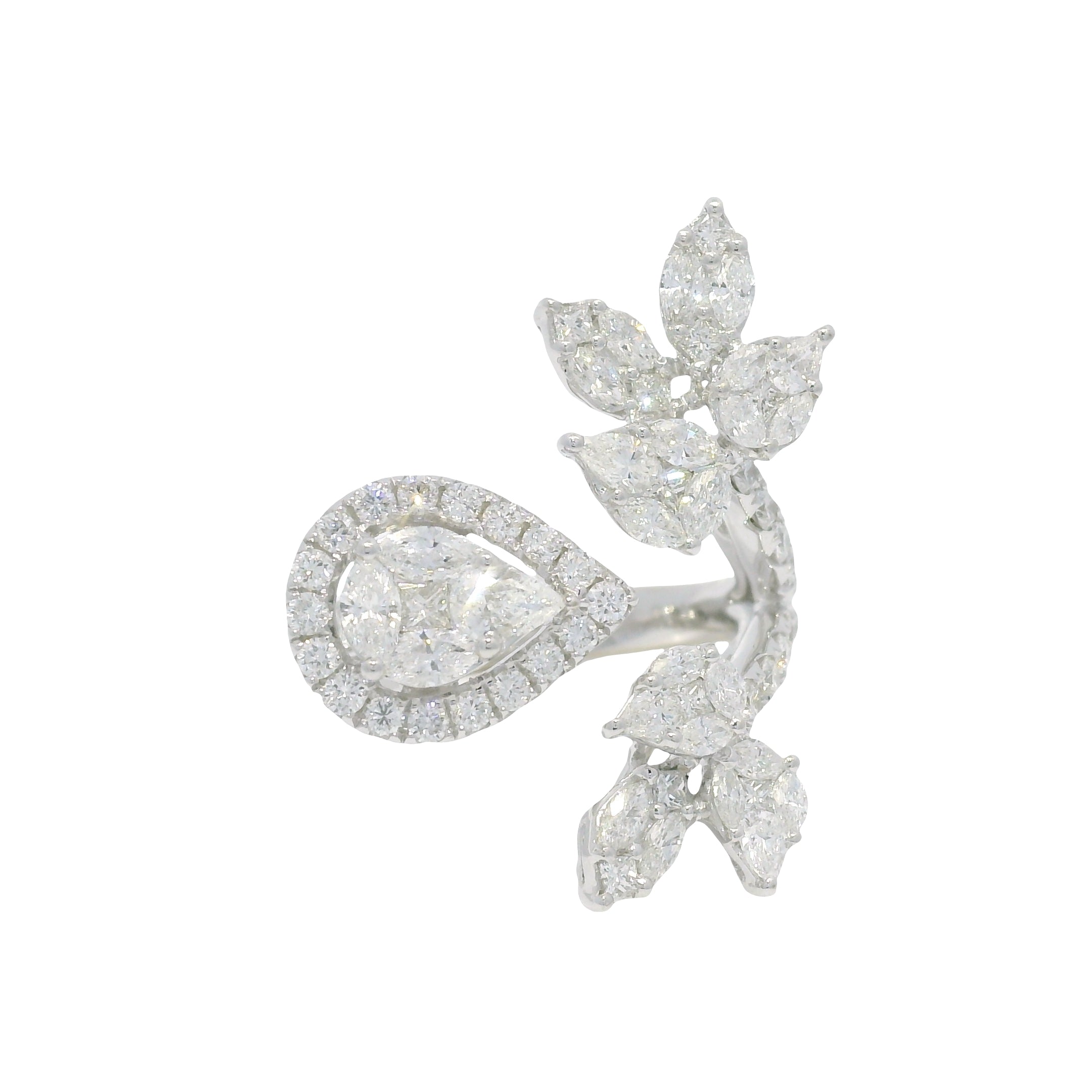 18k White Gold Natural Multi-Shape Diamond Bypass Ring