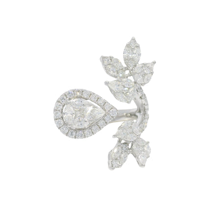 18k White Gold Natural Multi-Shape Diamond Bypass Ring