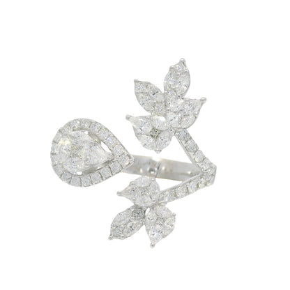 18k White Gold Natural Multi-Shape Diamond Bypass Ring