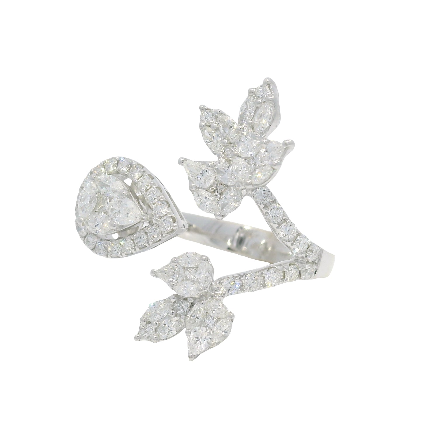 18k White Gold Natural Multi-Shape Diamond Bypass Ring