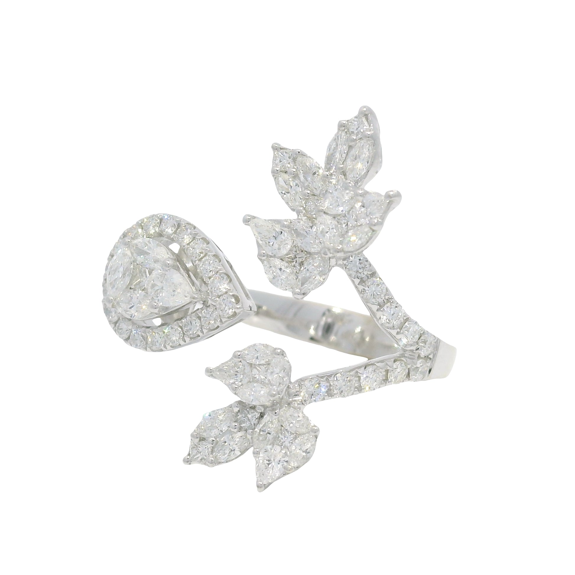 18k White Gold Natural Multi-Shape Diamond Bypass Ring