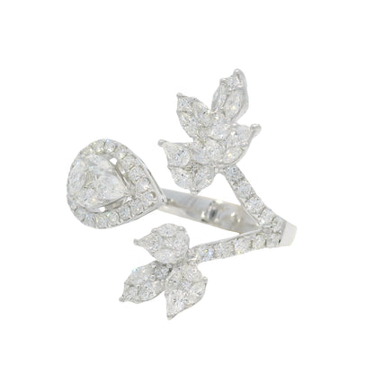 18k White Gold Natural Multi-Shape Diamond Bypass Ring