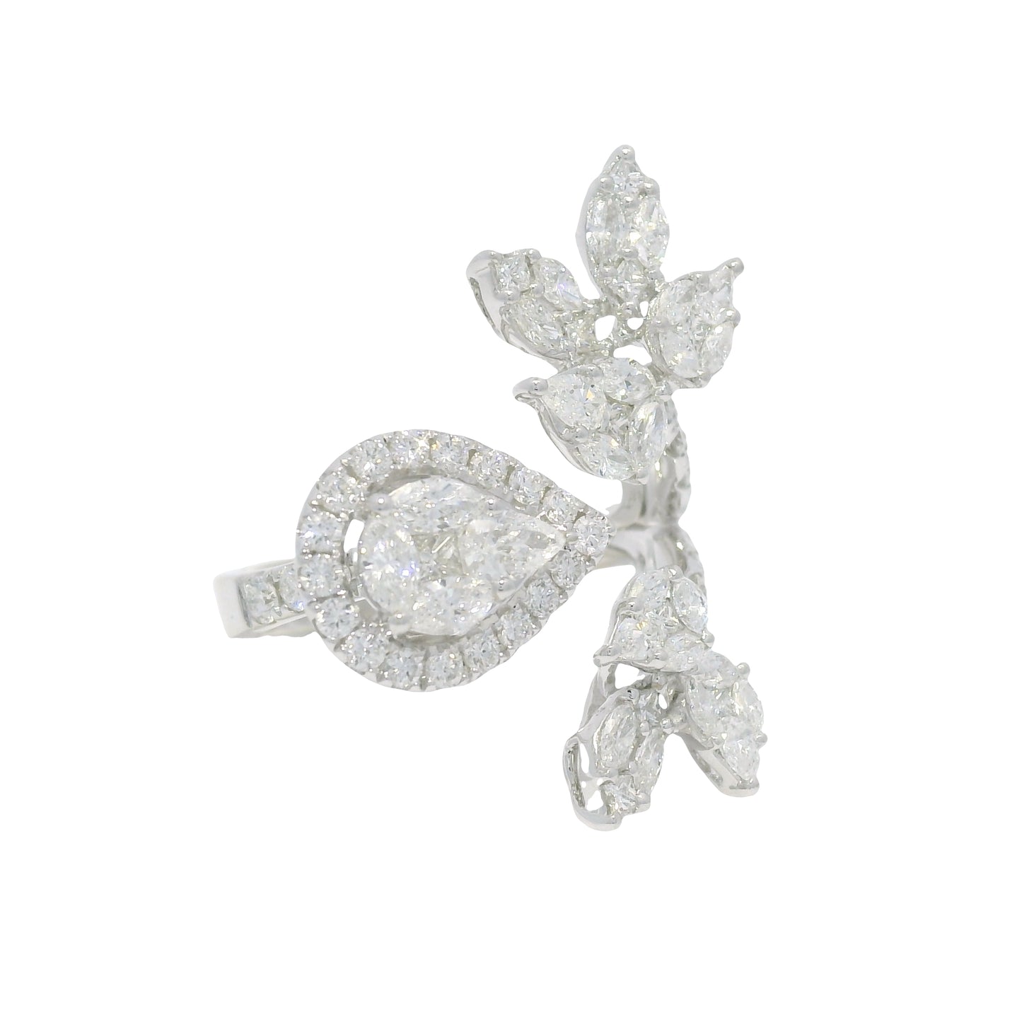 18k White Gold Natural Multi-Shape Diamond Bypass Ring