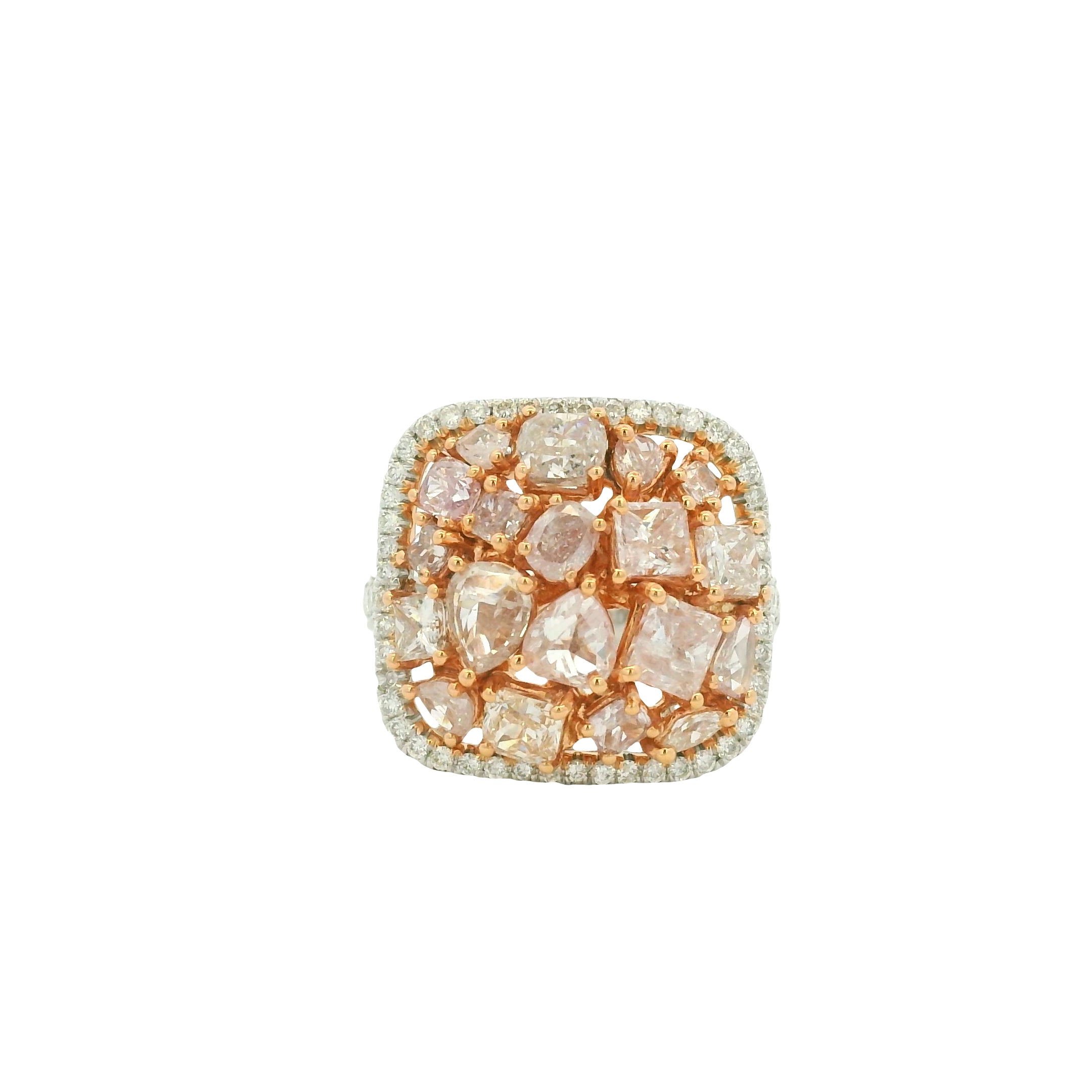 18K Two-Tone Natural Light Pink Diamond Square Ring