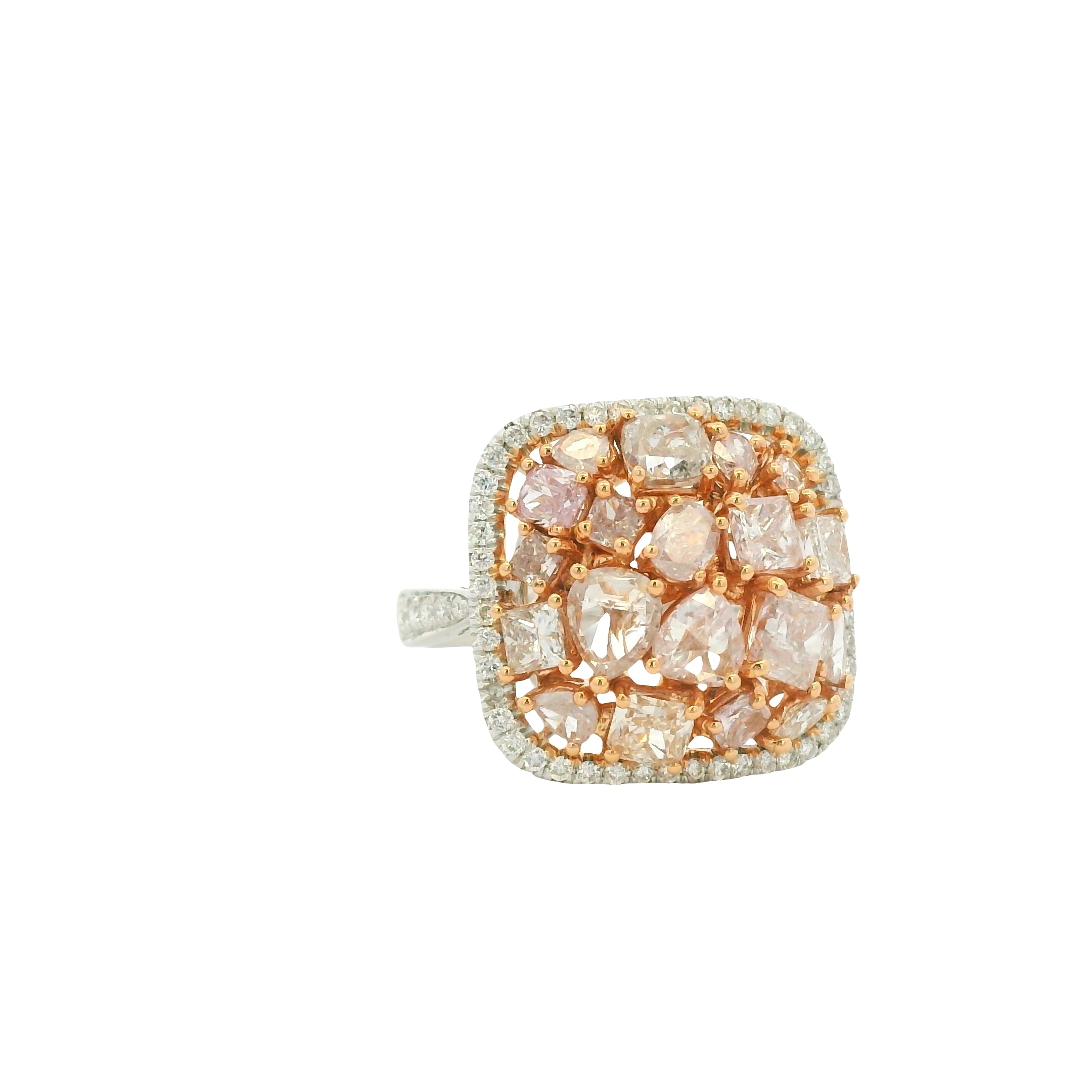 18K Two-Tone Natural Light Pink Diamond Square Ring