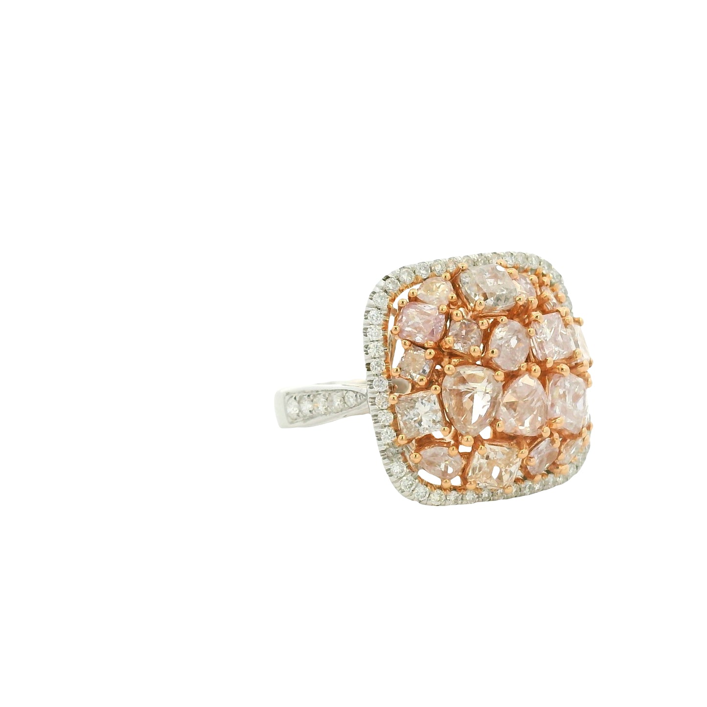 18K Two-Tone Natural Light Pink Diamond Square Ring