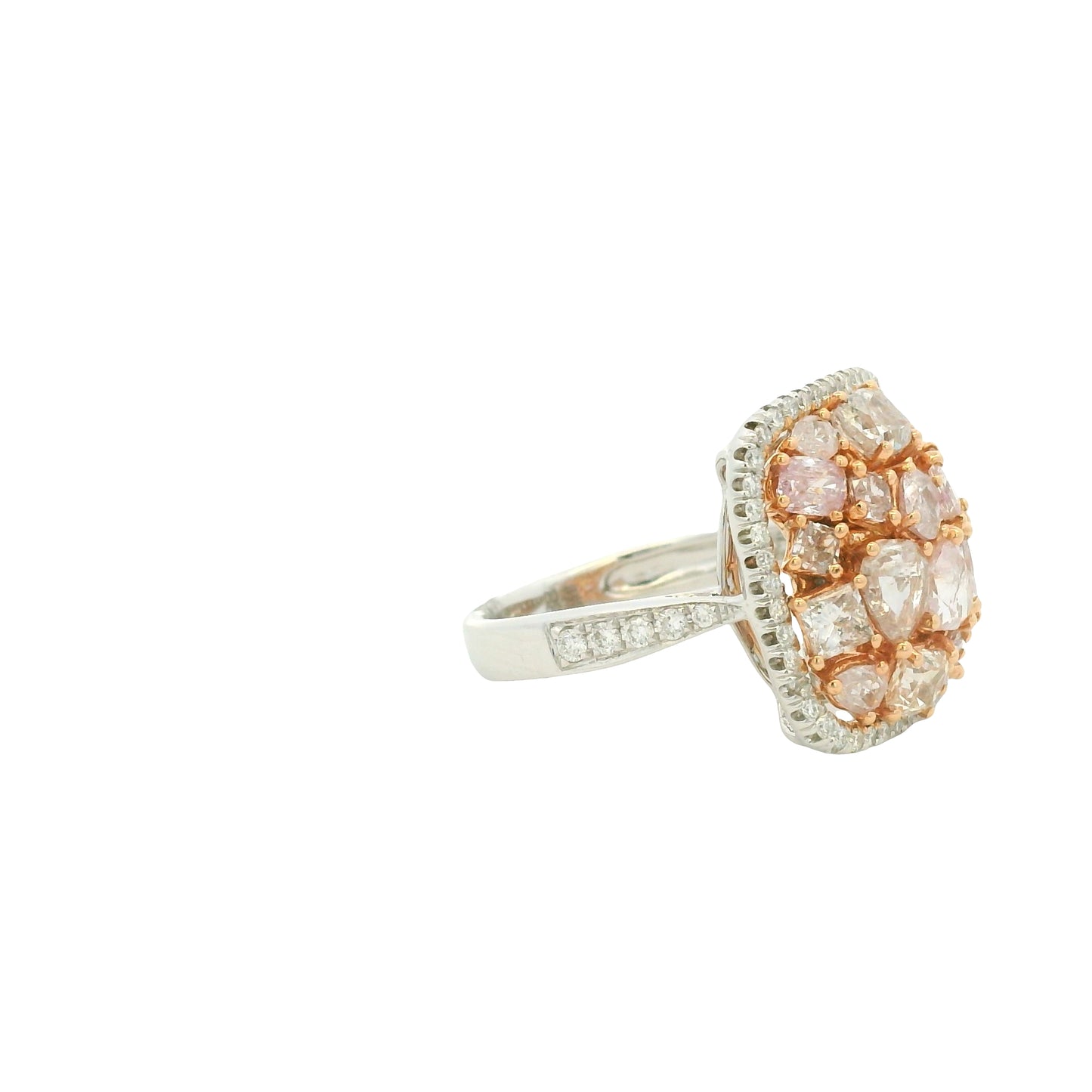 18K Two-Tone Natural Light Pink Diamond Square Ring