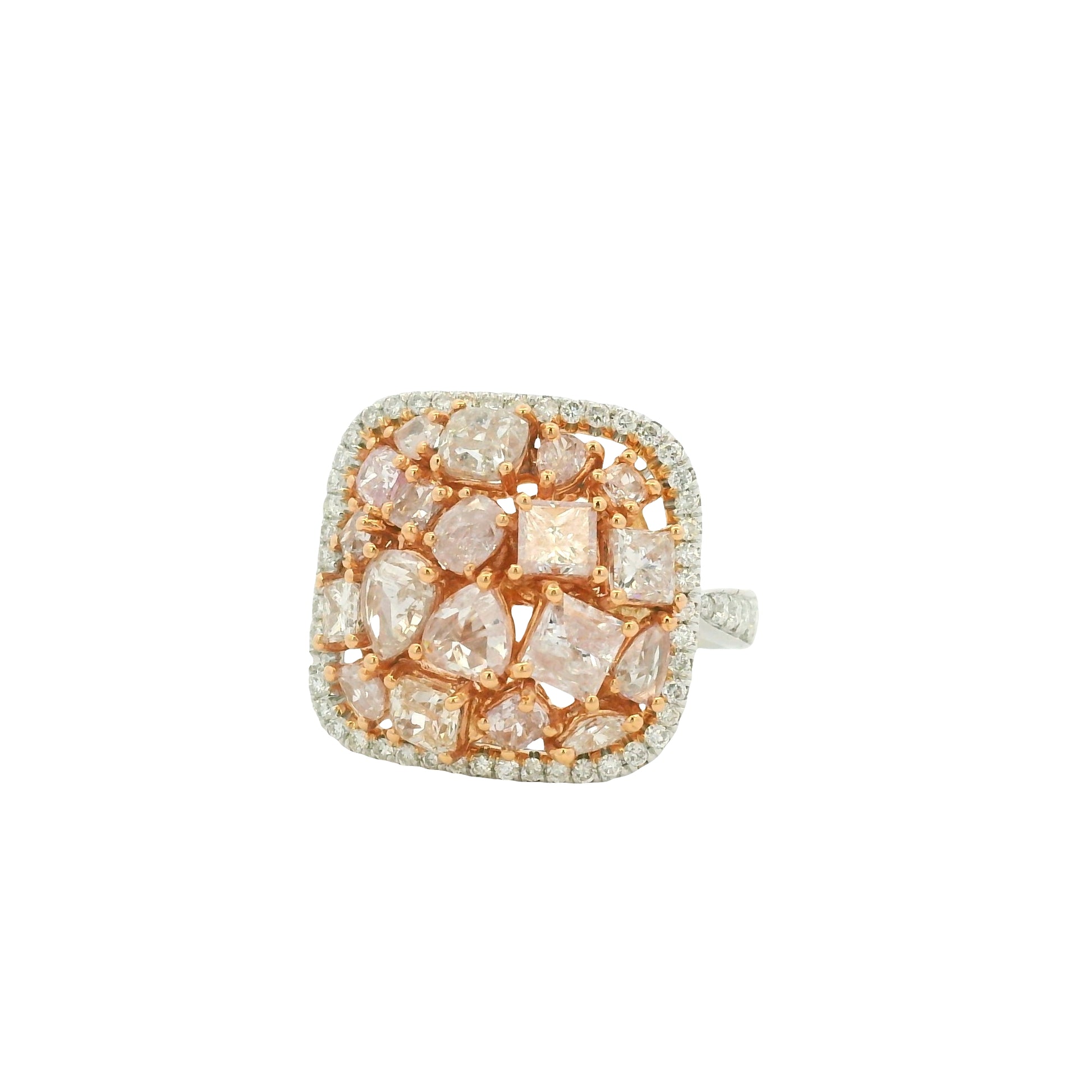 18K Two-Tone Natural Light Pink Diamond Square Ring