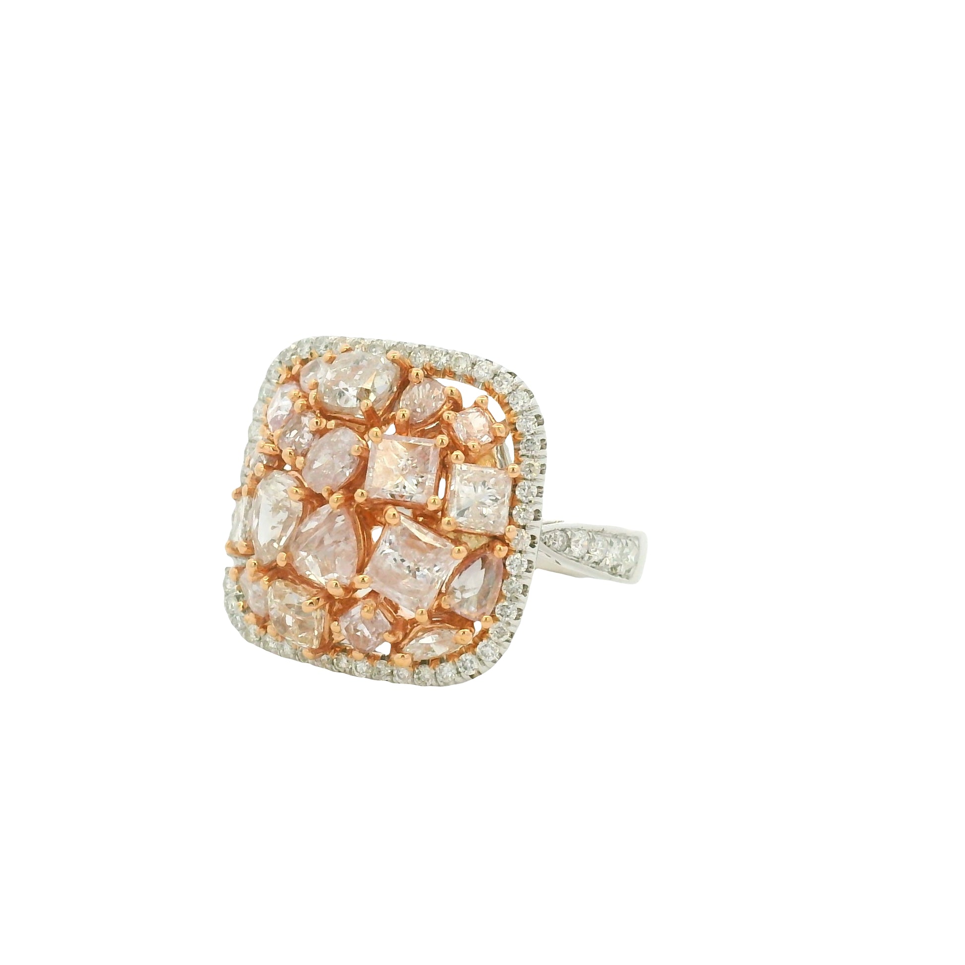 18K Two-Tone Natural Light Pink Diamond Square Ring