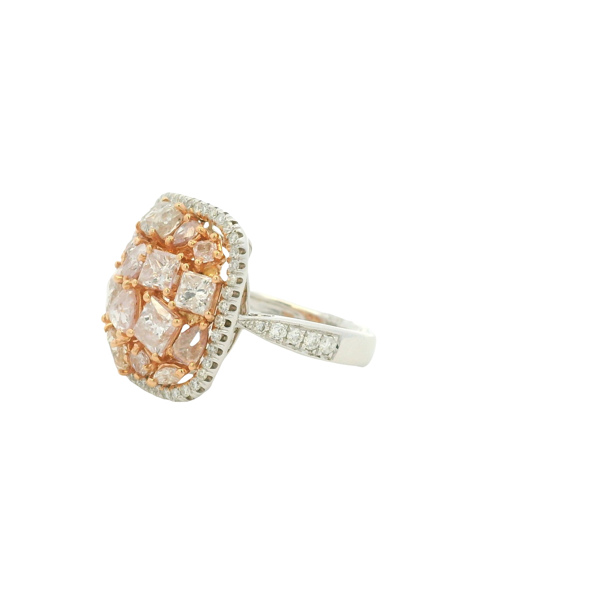 18K Two-Tone Natural Light Pink Diamond Square Ring
