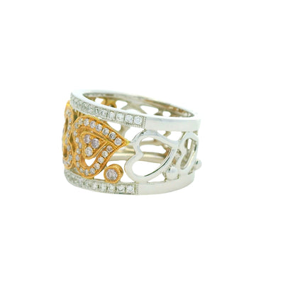 18K Two-Tone Gold Natural Pink & White Round Brilliant Diamond Open Heart Ring