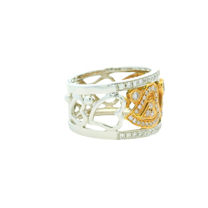 18K Two-Tone Gold Natural Pink & White Round Brilliant Diamond Open Heart Ring