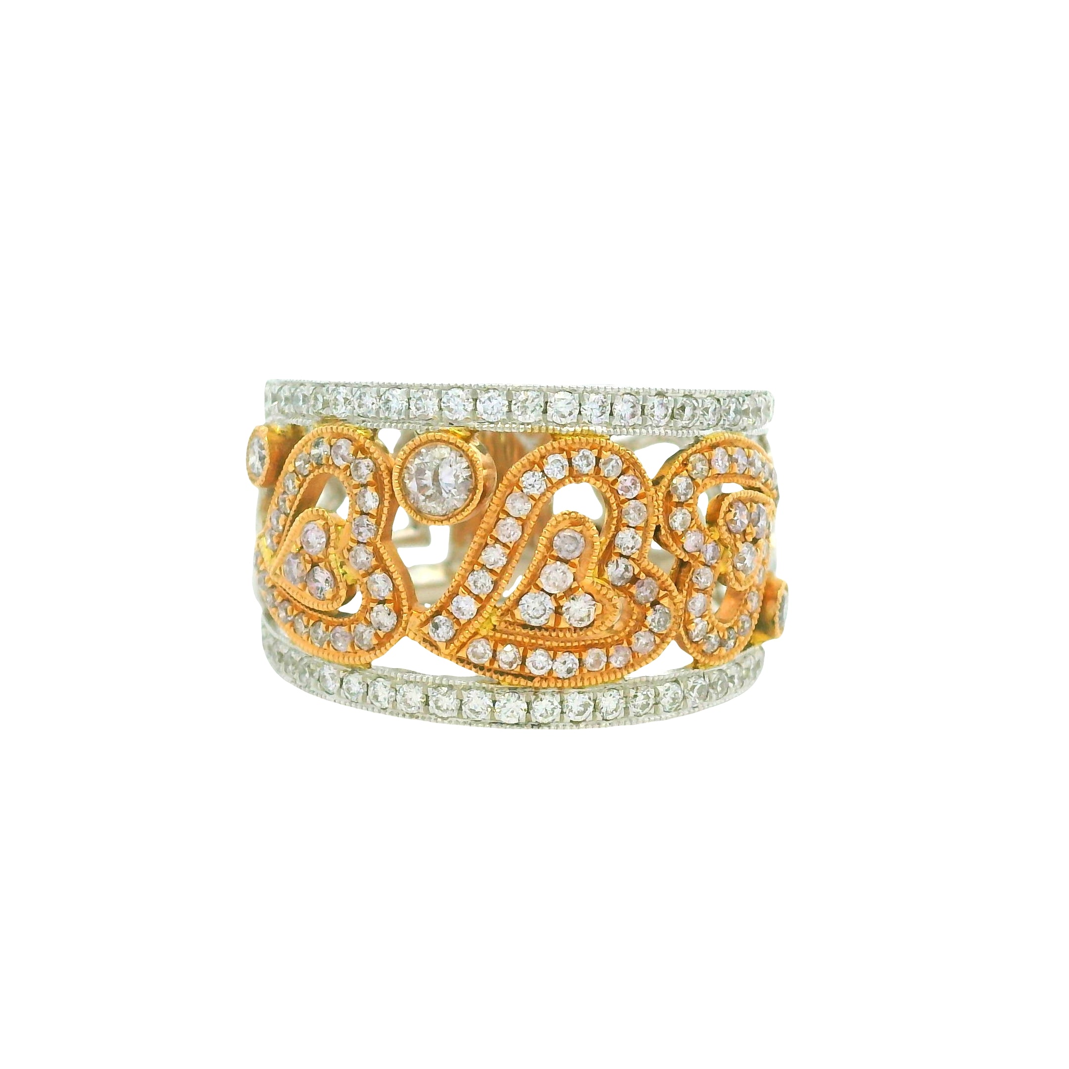 18K Two-Tone Gold Natural Pink & White Round Brilliant Diamond Open Heart Ring