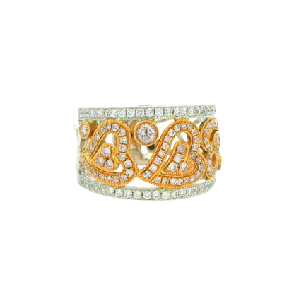 18K Two-Tone Gold Natural Pink & White Round Brilliant Diamond Open Heart Ring