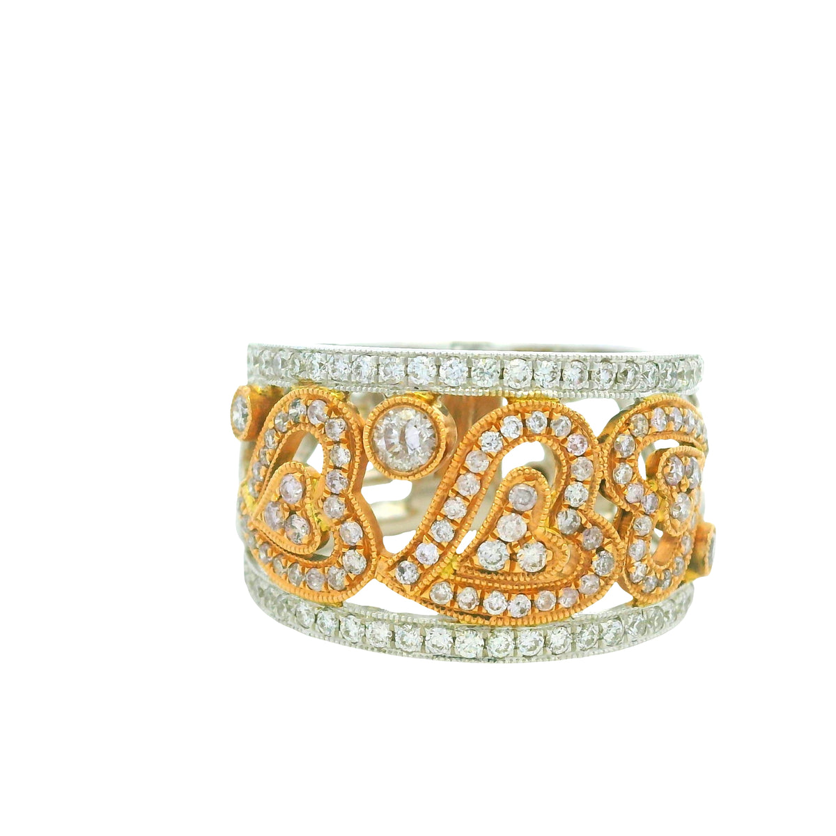 18K Two-Tone Gold Natural Pink & White Round Brilliant Diamond Open Heart Ring — product photo 14