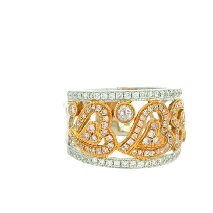 18K Two-Tone Gold Natural Pink & White Round Brilliant Diamond Open Heart Ring