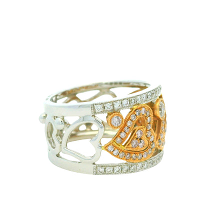 18K Two-Tone Gold Natural Pink & White Round Brilliant Diamond Open Heart Ring