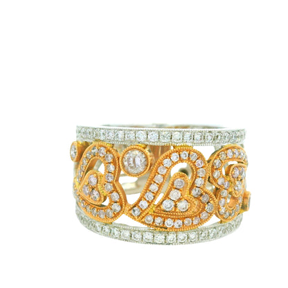 18K Two-Tone Gold Natural Pink & White Round Brilliant Diamond Open Heart Ring