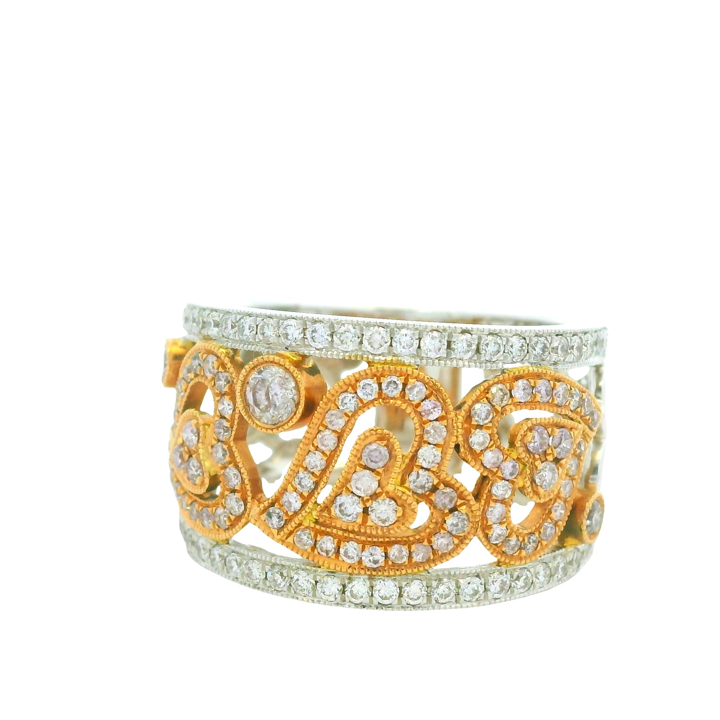 18K Two-Tone Gold Natural Pink & White Round Brilliant Diamond Open Heart Ring