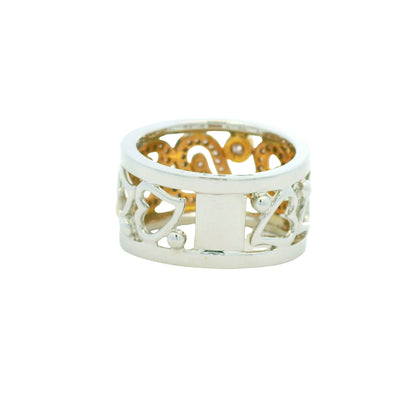 18K Two-Tone Gold Natural Pink & White Round Brilliant Diamond Open Heart Ring