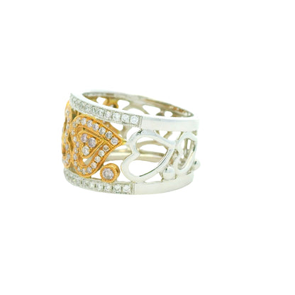 18K Two-Tone Gold Natural Pink & White Round Brilliant Diamond Open Heart Ring