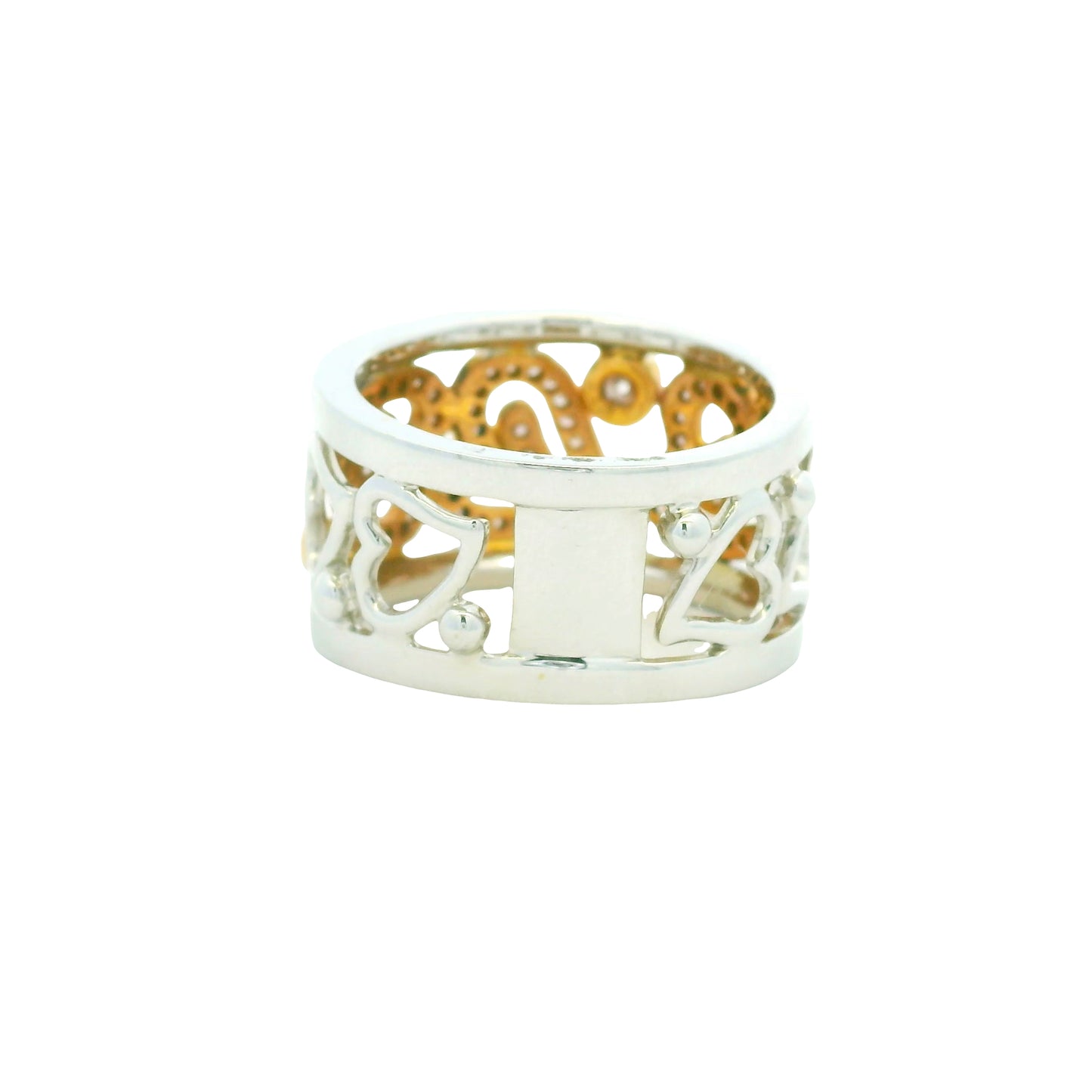 18K Two-Tone Gold Natural Pink & White Round Brilliant Diamond Open Heart Ring