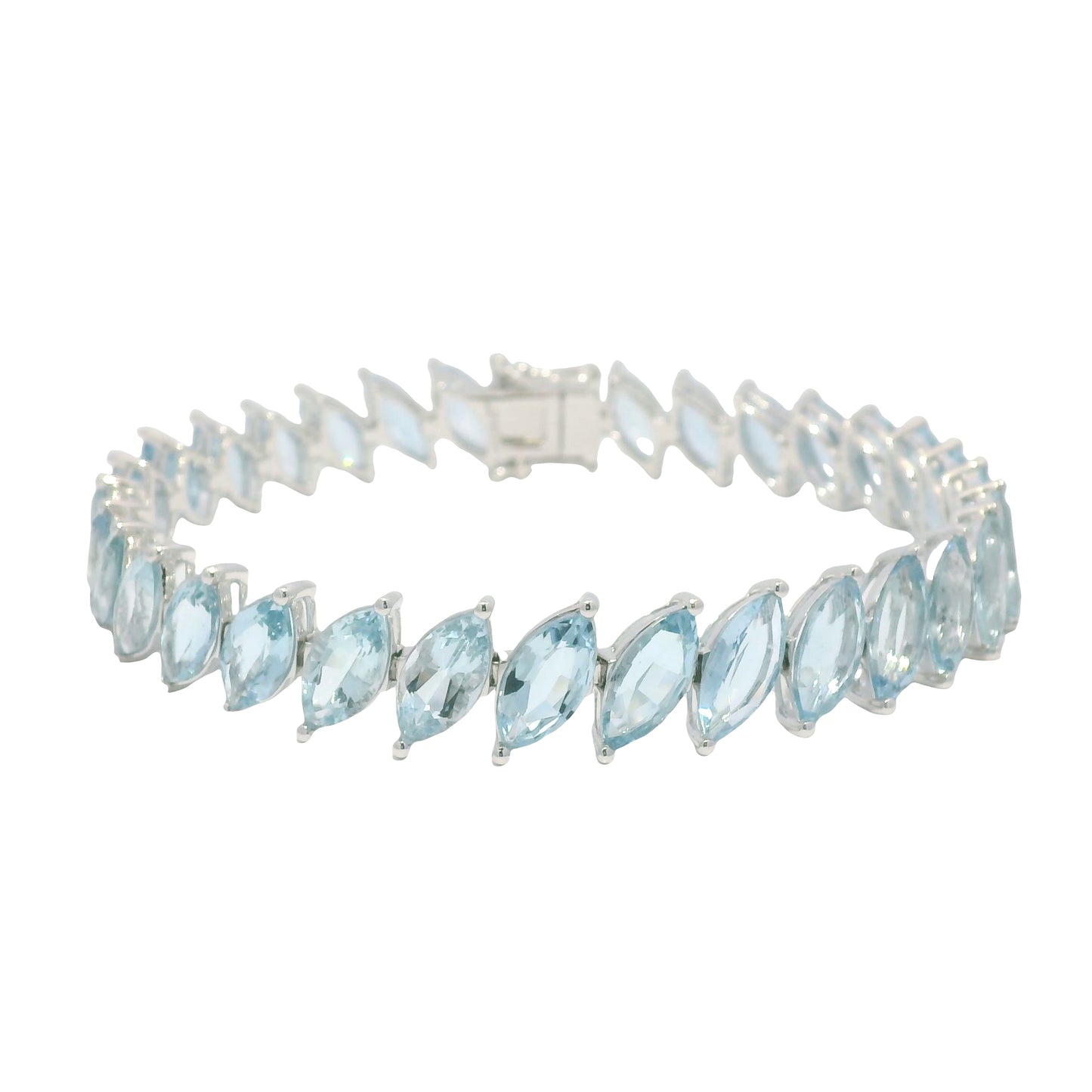 14K White Gold Marquise Cut Aquamarine Gemstone Tennis Bracelet
