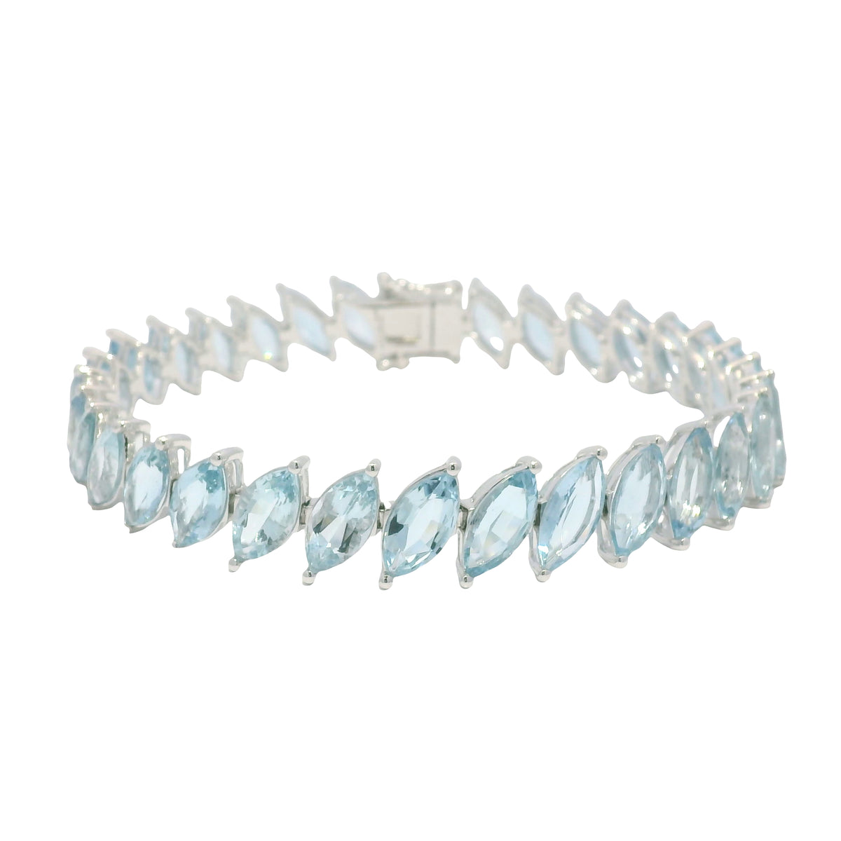 14K White Gold Marquise Cut Aquamarine Gemstone Tennis Bracelet — product photo 1