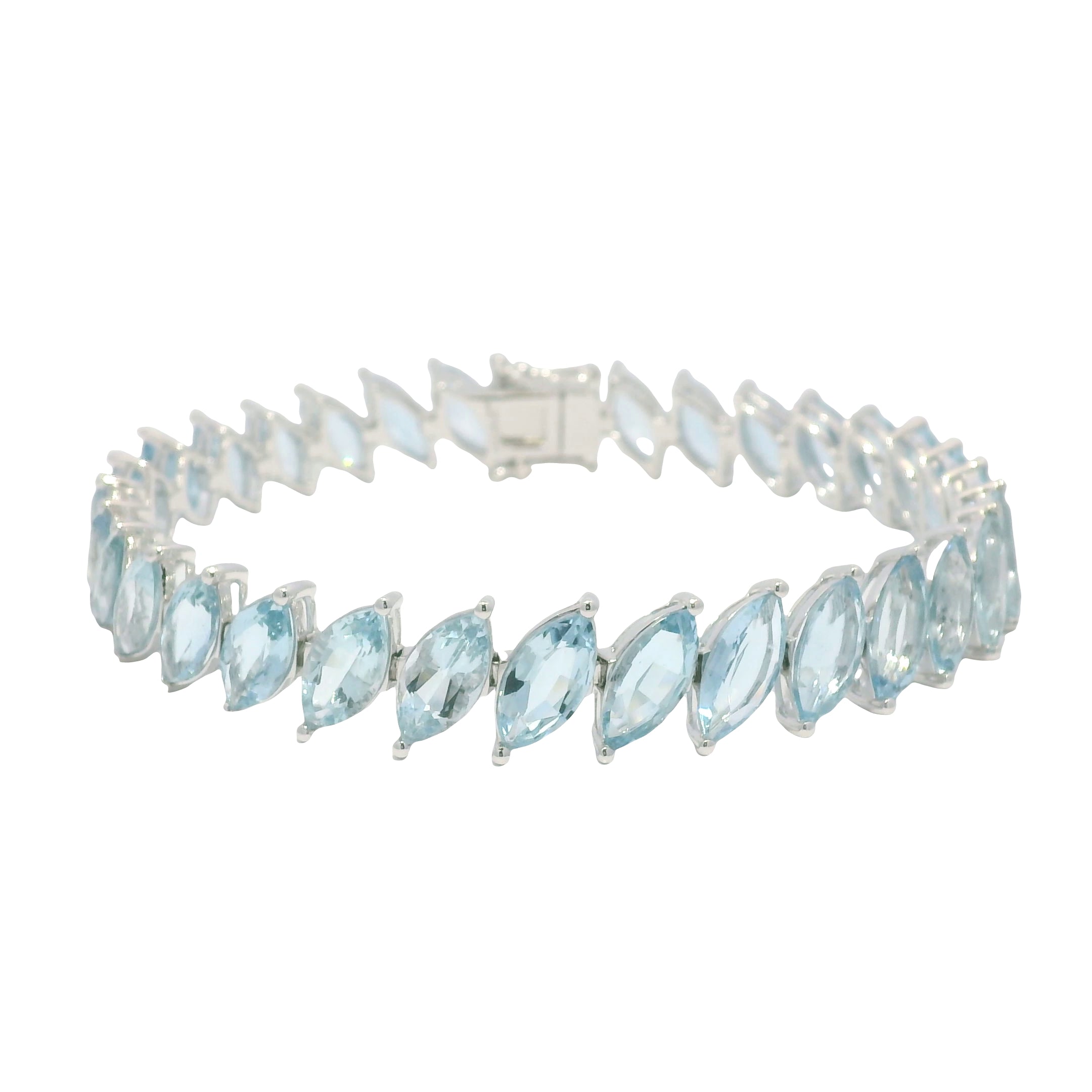 14K White Gold Marquise Cut Aquamarine Gemstone Tennis Bracelet