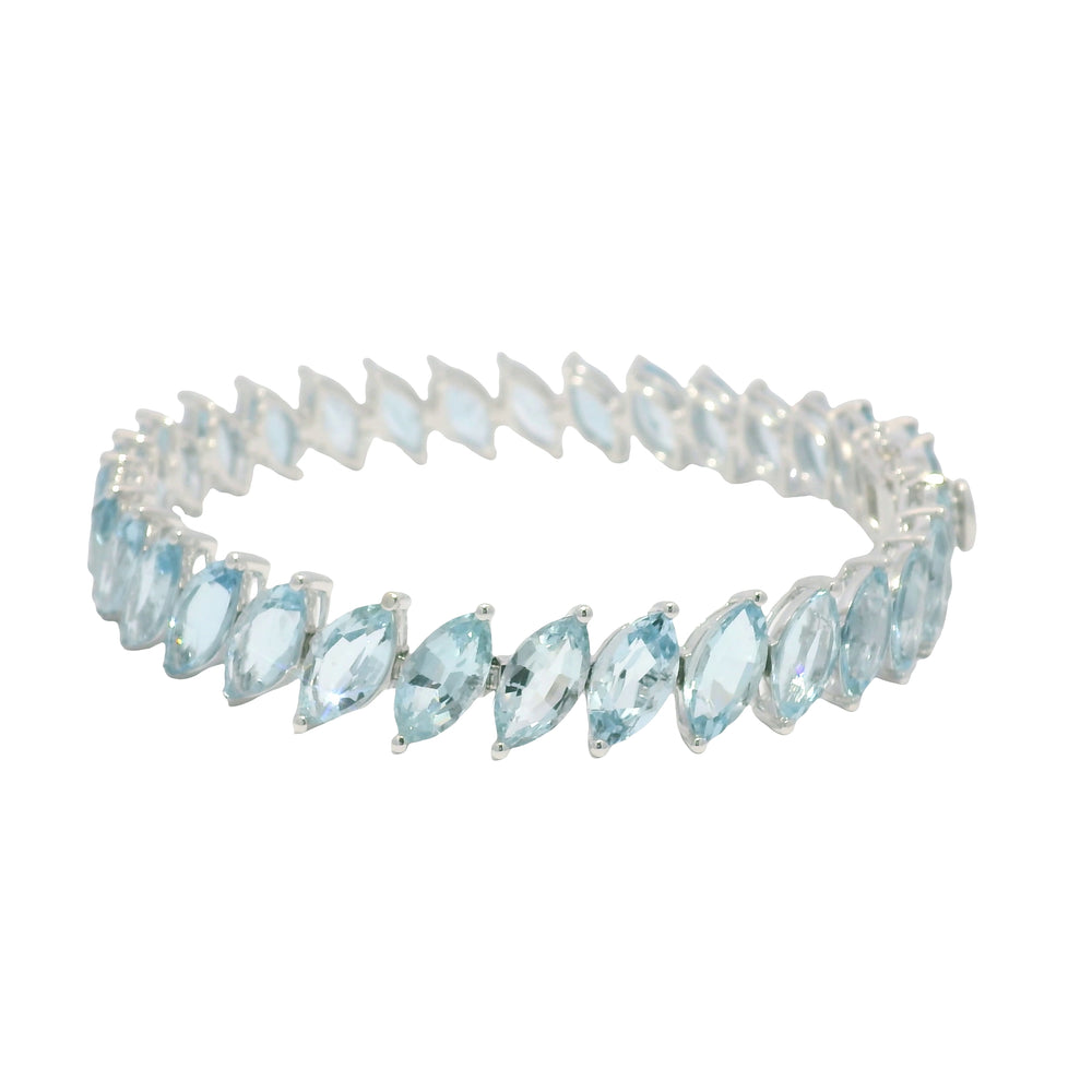 14K White Gold Marquise Cut Aquamarine Gemstone Tennis Bracelet — product photo 2