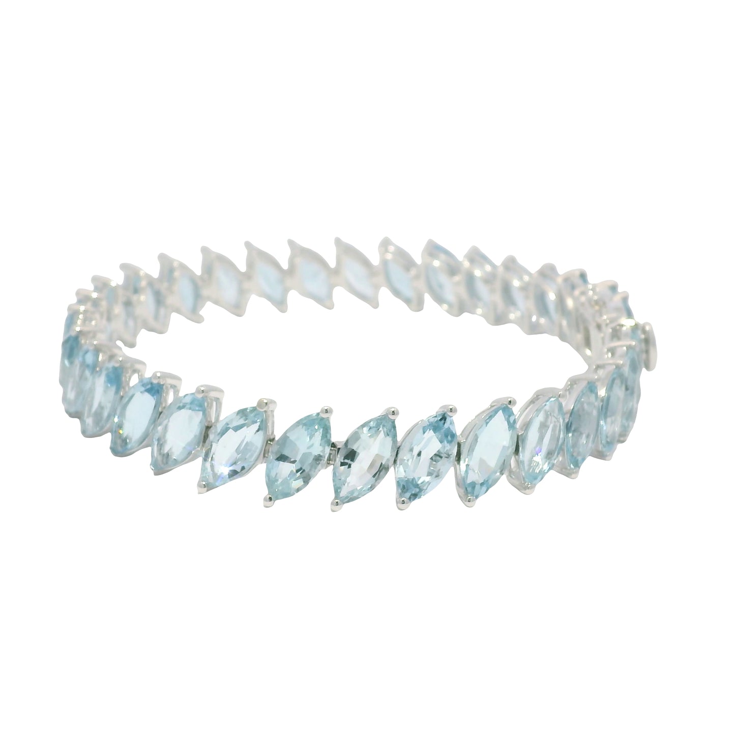 14K White Gold Marquise Cut Aquamarine Gemstone Tennis Bracelet