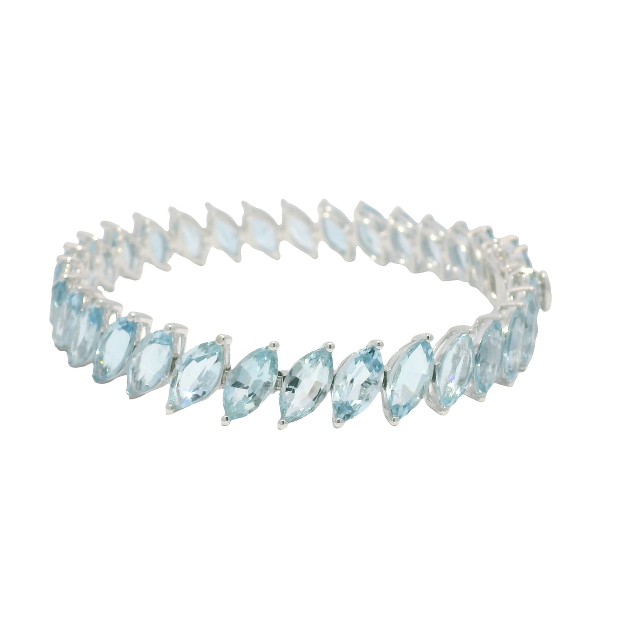 14K White Gold Marquise Cut Aquamarine Gemstone Tennis Bracelet — product photo 2
