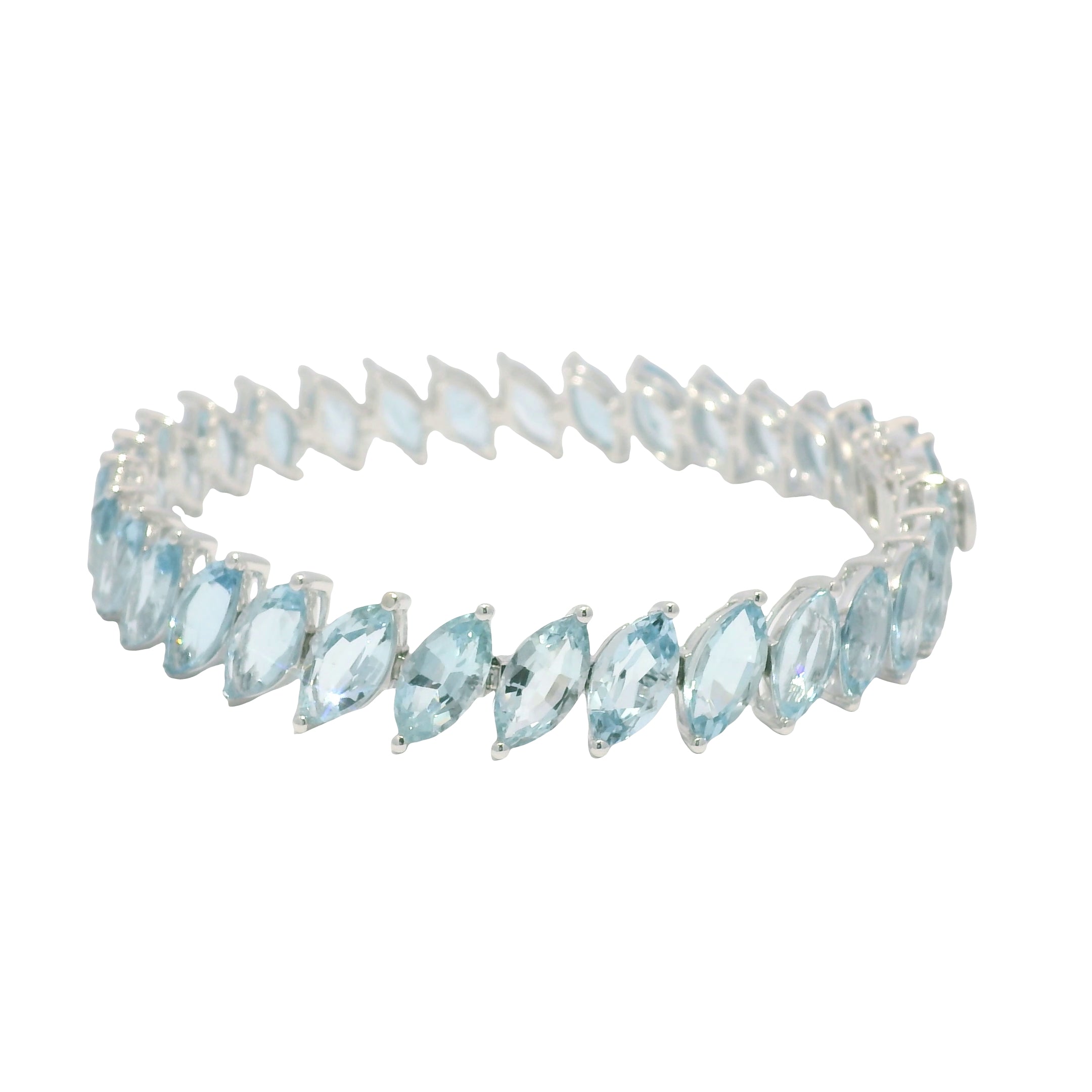 14K White Gold Marquise Cut Aquamarine Gemstone Tennis Bracelet