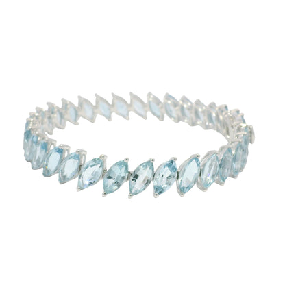 14K White Gold Marquise Cut Aquamarine Gemstone Tennis Bracelet