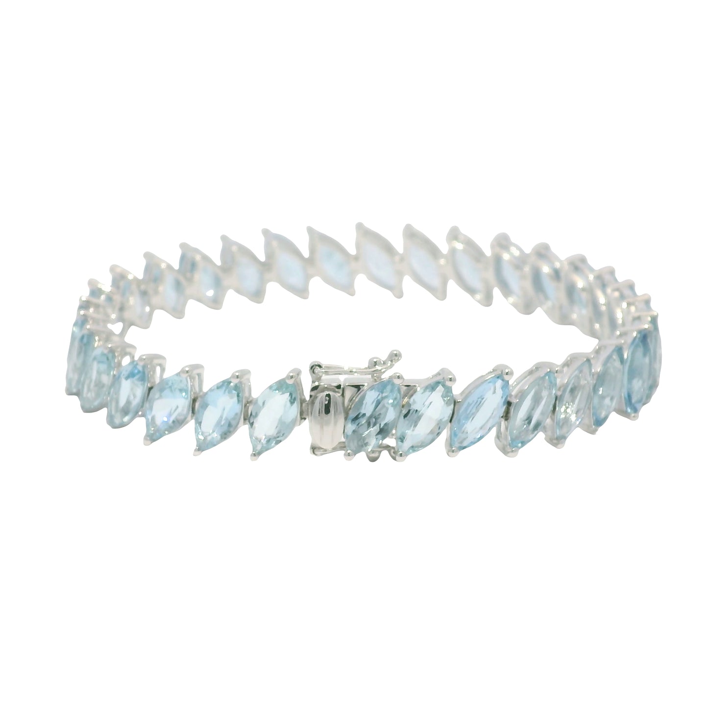 14K White Gold Marquise Cut Aquamarine Gemstone Tennis Bracelet