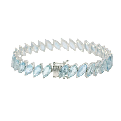 14K White Gold Marquise Cut Aquamarine Gemstone Tennis Bracelet