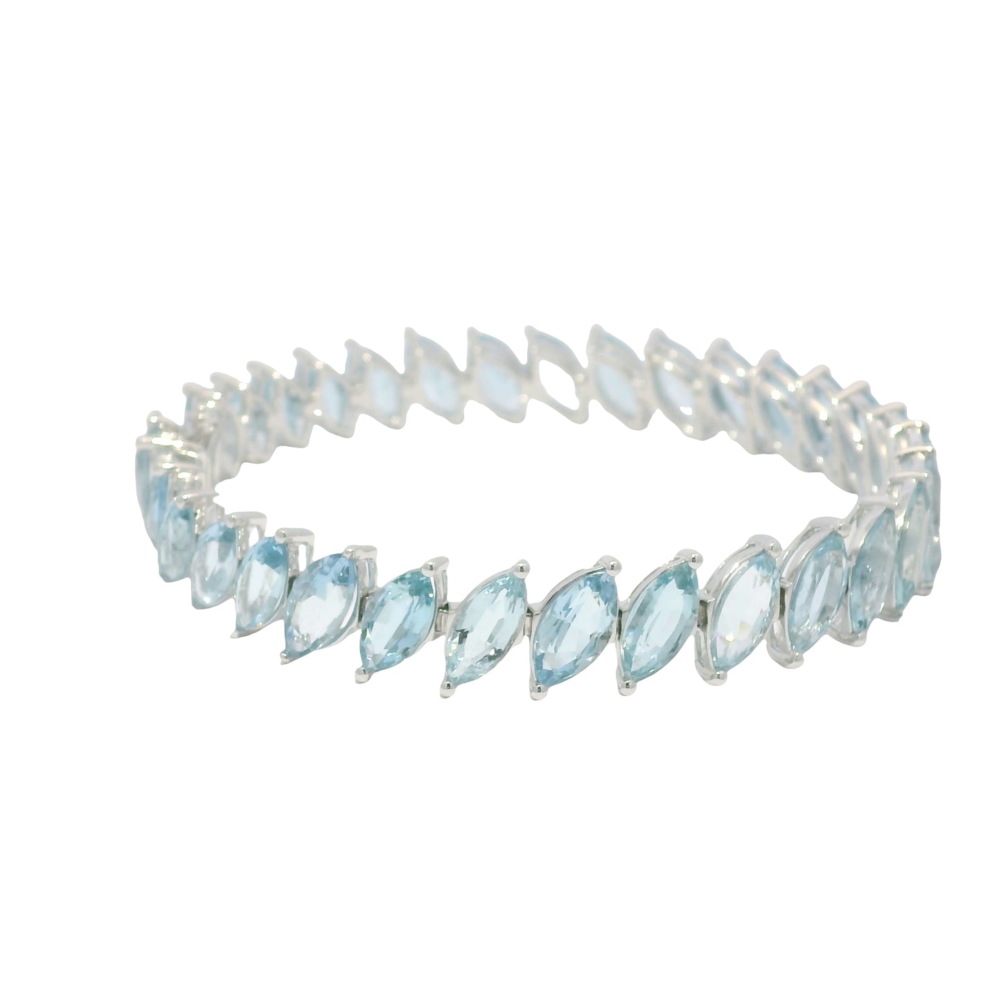 14K White Gold Marquise Cut Aquamarine Gemstone Tennis Bracelet