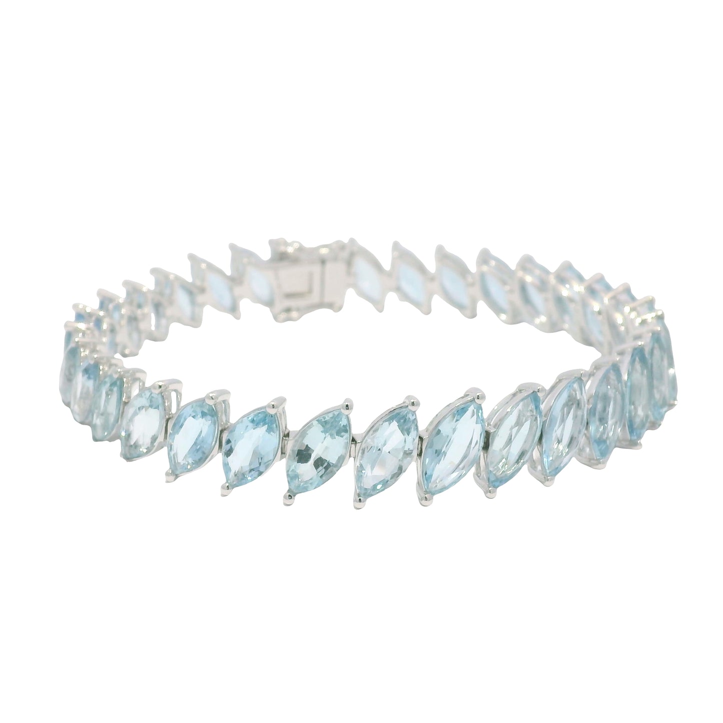 14K White Gold Marquise Cut Aquamarine Gemstone Tennis Bracelet