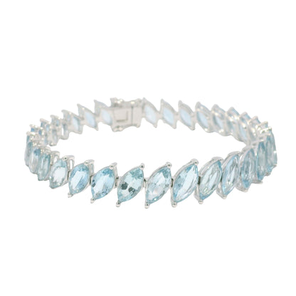 14K White Gold Marquise Cut Aquamarine Gemstone Tennis Bracelet