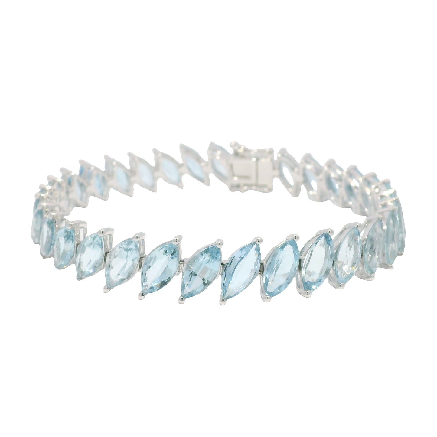 14K White Gold Marquise Cut Aquamarine Gemstone Tennis Bracelet