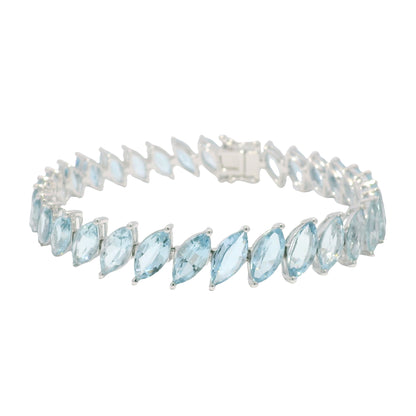 14K White Gold Marquise Cut Aquamarine Gemstone Tennis Bracelet